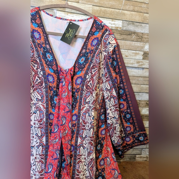 New Boho Mixed Print Paisley Kimono With Front Ties - Picture 4 of 15